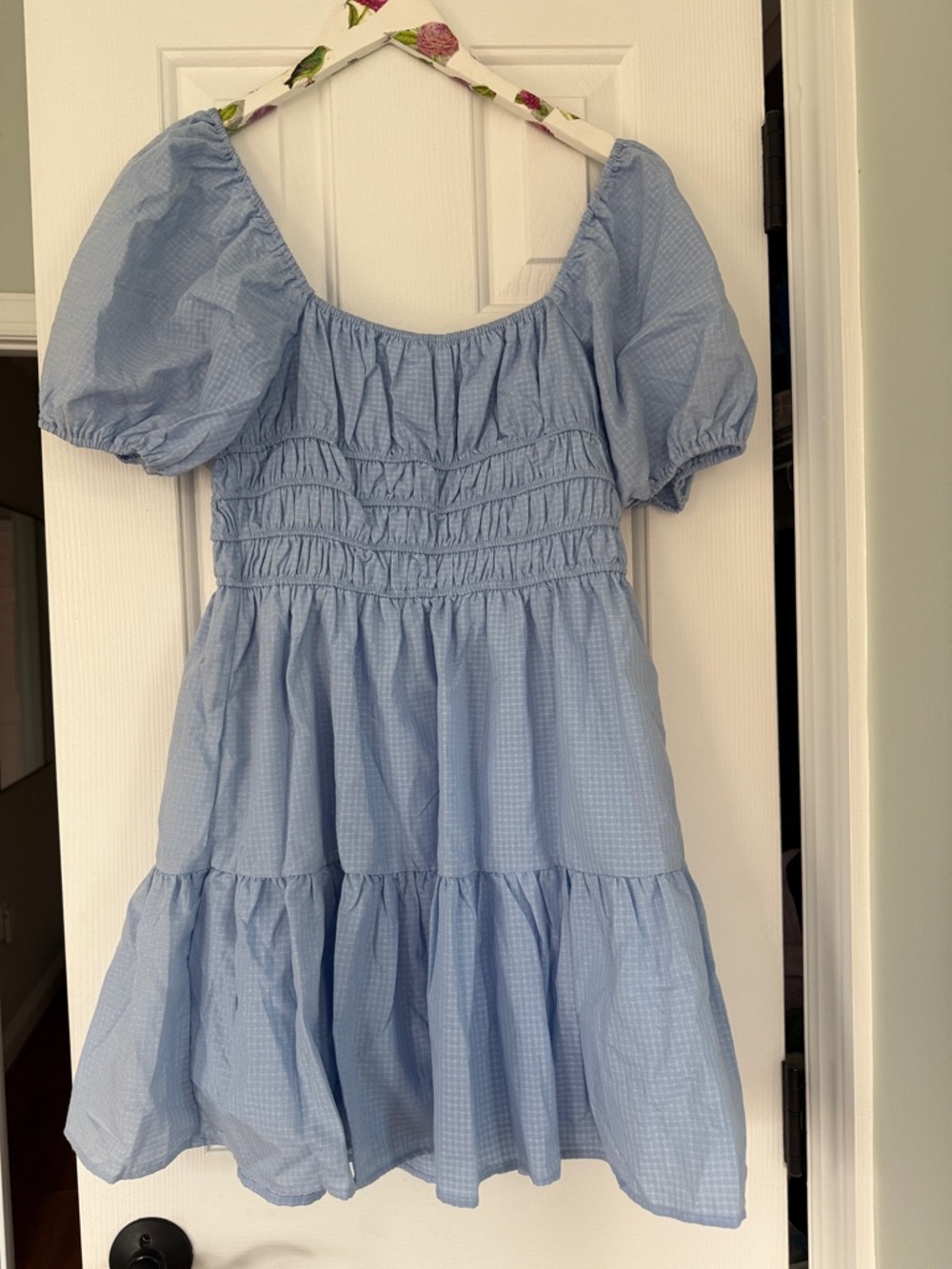 Storia Light Blue Puff Sleeve Smocked Mini Dress - Picture 5 of 5